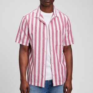 GAP | Men’s Red/White Stripped Linen-Cotton Vacay Buttondown Shirt Size Large